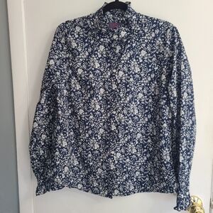 Jcrew Liberty Fabrics Women's Blue Floral Style Business Casual Button Down Sz L